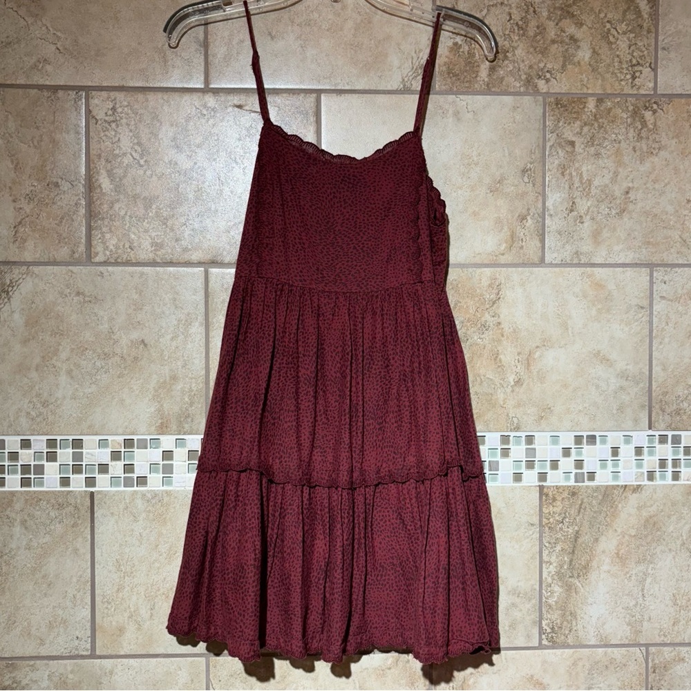 Urban Outfitters Red Mini Dress Small Fit & Flare Sleeveless Tiered Ruffle S - Picture 2 of 6